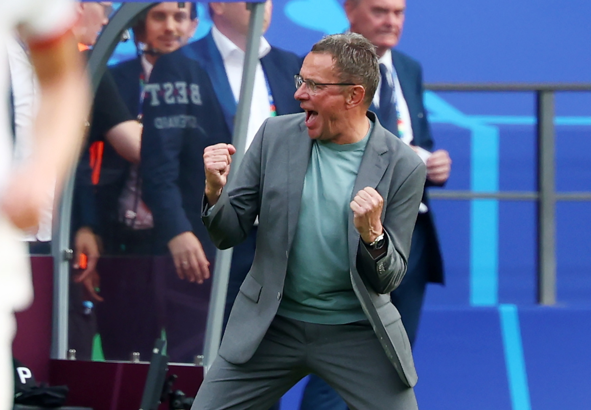 Rangnick celebrates the victory over Poland