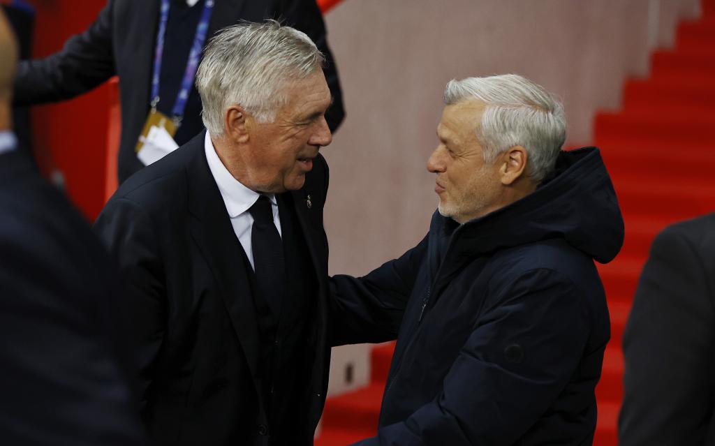 Ancelotti and Genesio greet each other in front of Lille-Real Madrid.