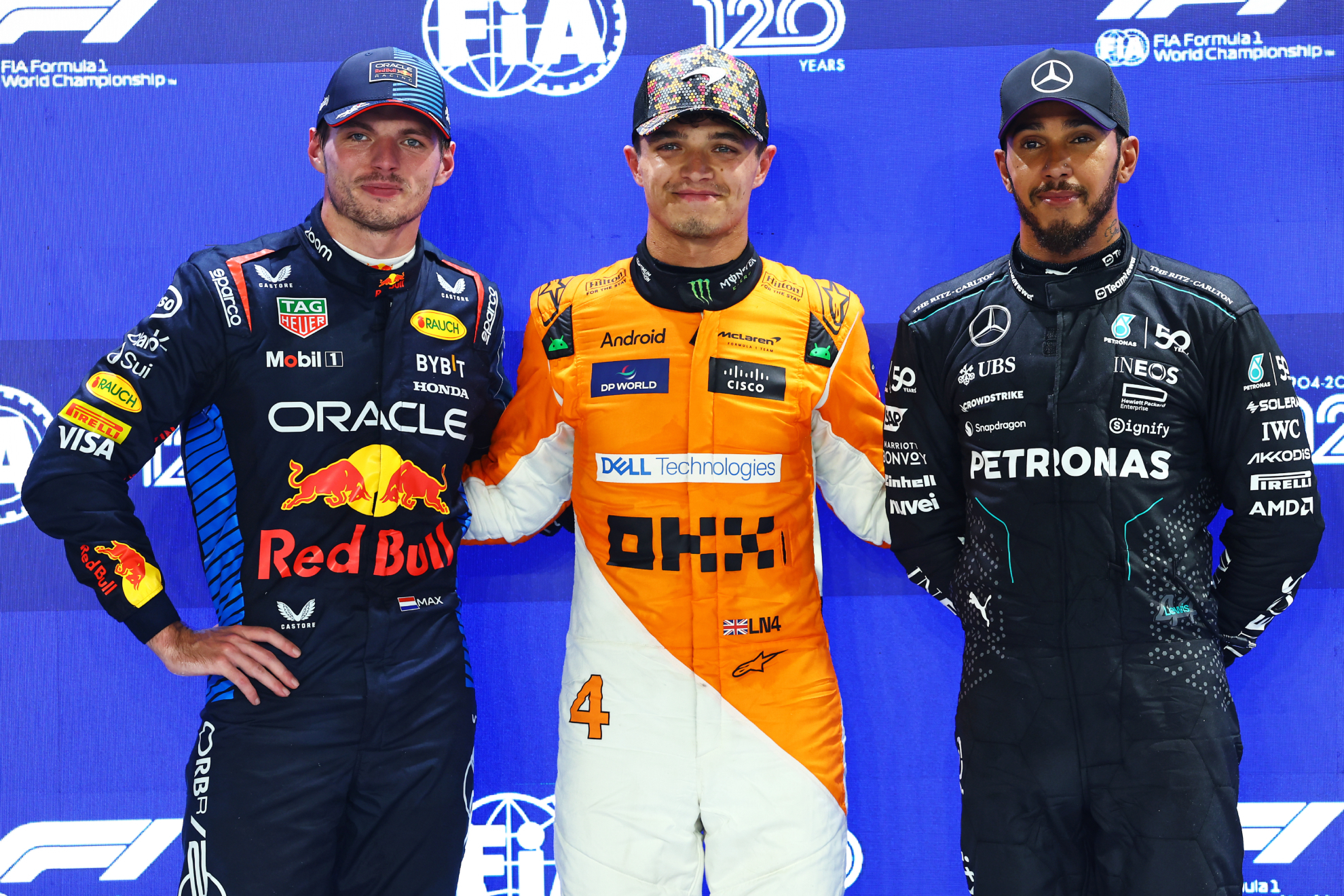 Max Verstappen, Lando Norris and Lewis Hamilton in Singapore