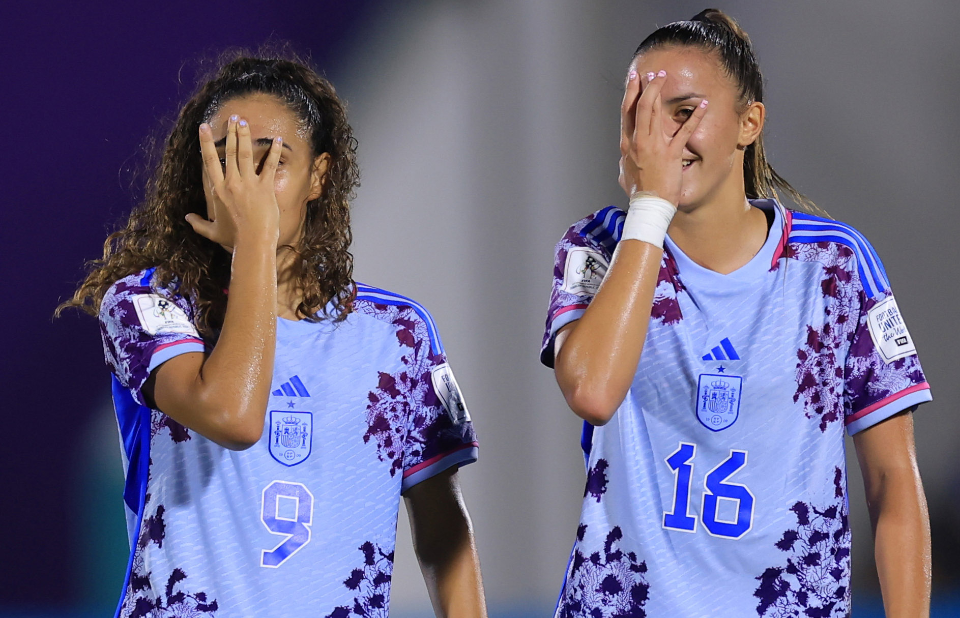 Celia Segura and Clara siragurde celebrate Spain's goal against North Korea