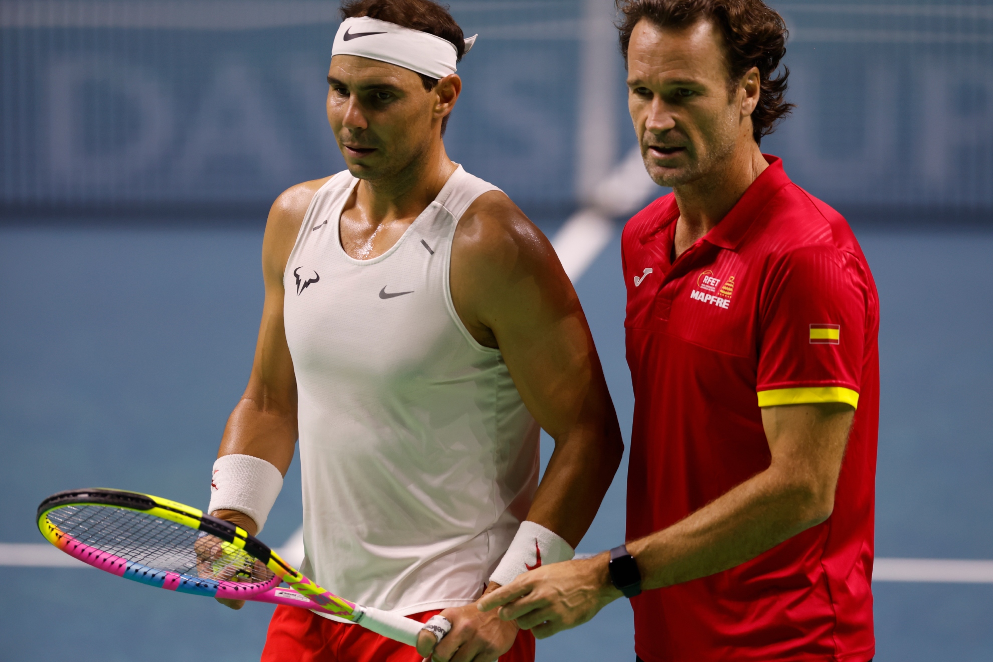 Nadal and Moya during a training session.