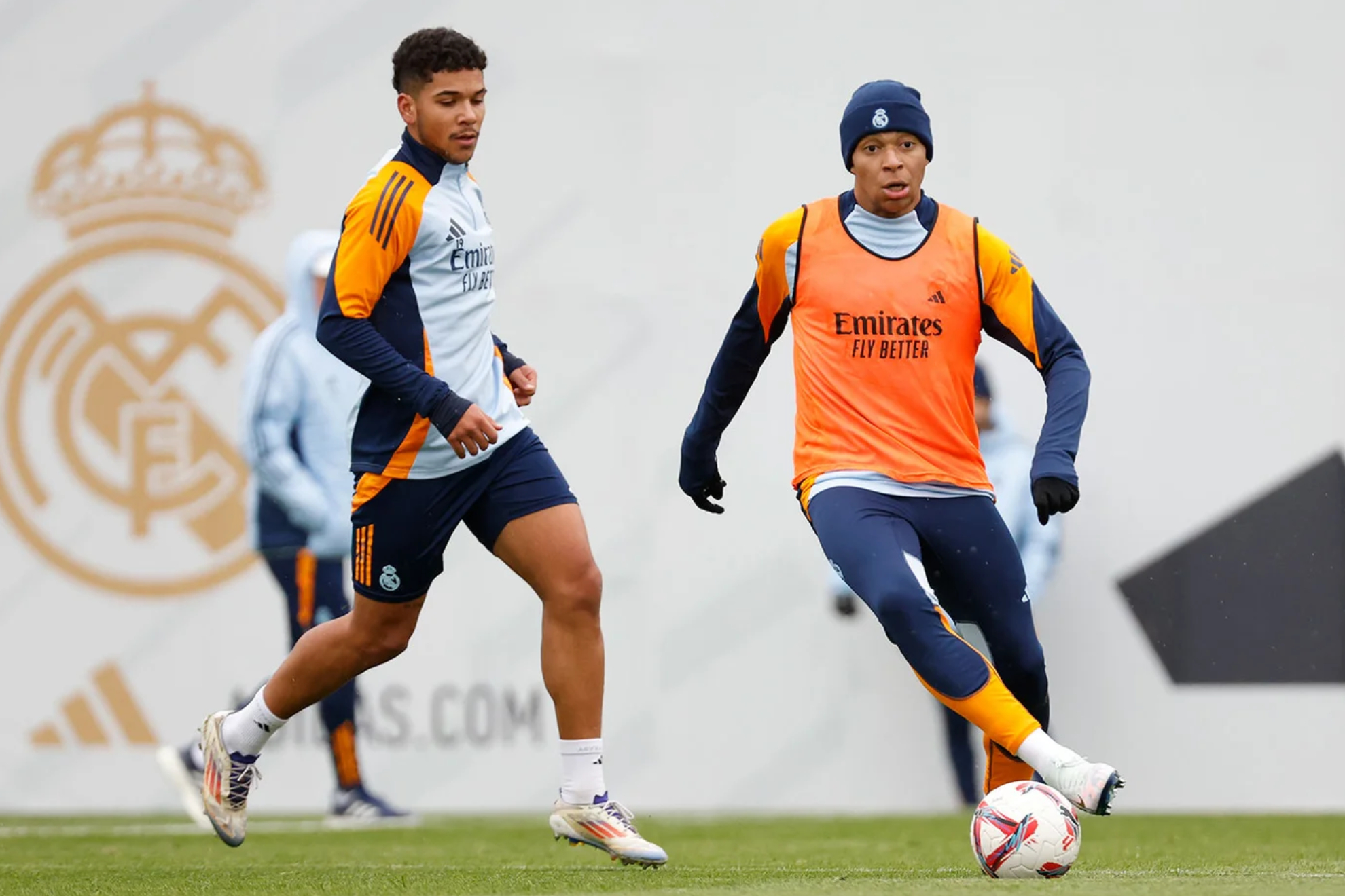 Mbappe Yot and Laurent zvimiga during today's training in Valdebebas