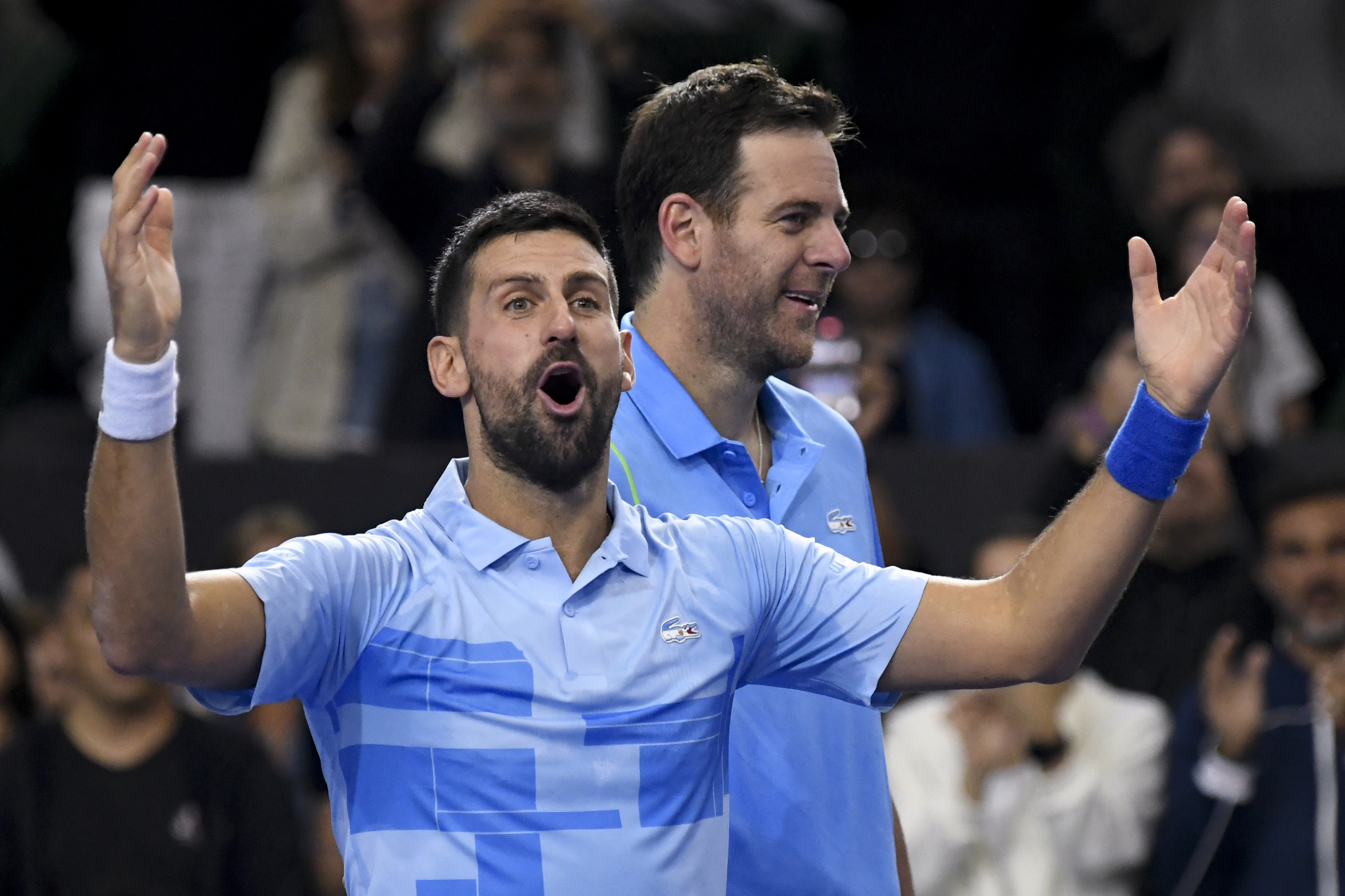 Djokovic and Del Potro, during their exhibition match.